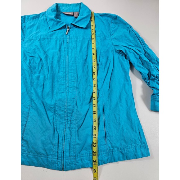 Chicos size 2 (L) crinkly 3/4 sleeve full zip light shaket EUC Career Casual ^ - Picture 6 of 7